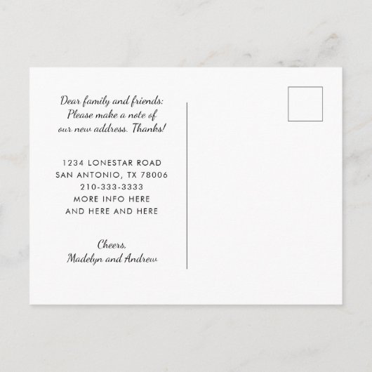 シルバーメタリックテキサス州地図ペリウィンクル新しい住所 案内ポストカード (裏面)