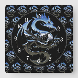 シルバーメタリックドラゴン スクエア壁時計