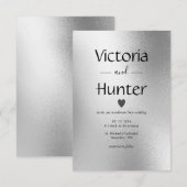 シルバーメタリックハート モダンエレガント ウェディング 招待状 (正面/裏面)