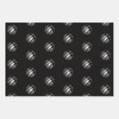 シルバーメタリックバスケットボールキッズネーム誕生日 ラッピングペーパーシート (正面2)