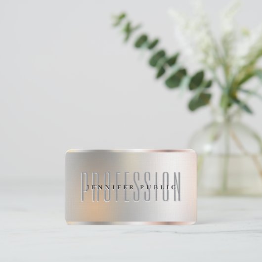 シルバーメタリックフェイクルックラグジュアリーなプレミアムリネン 名刺 (スタンド正面)