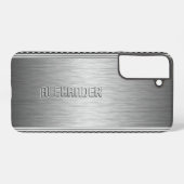 シルバーメタリックブラッシュアルミニウムジオメトリックアクセント SAMSUNG GALAXYケース (裏面横)