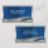 シルバーメタリックブルーメタルウェーブブラシ 名刺 (正面/裏面)