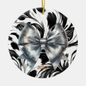 シルバーメタリックボウ白黒アクセント セラミックオーナメント (正面)