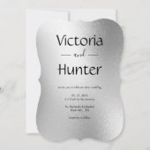 シルバーメタリックモダンエレガントな結婚式 招待状 (正面)