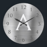 シルバーメタリックモノグラム名&イニシャル ラージ壁時計<br><div class="desc">銀金フェイク属文字の名称とイニシャルの壁掛け時計。壁掛け時計は、銀のステンレス鋼が大好きな人に最高の贈り物をします。</div>