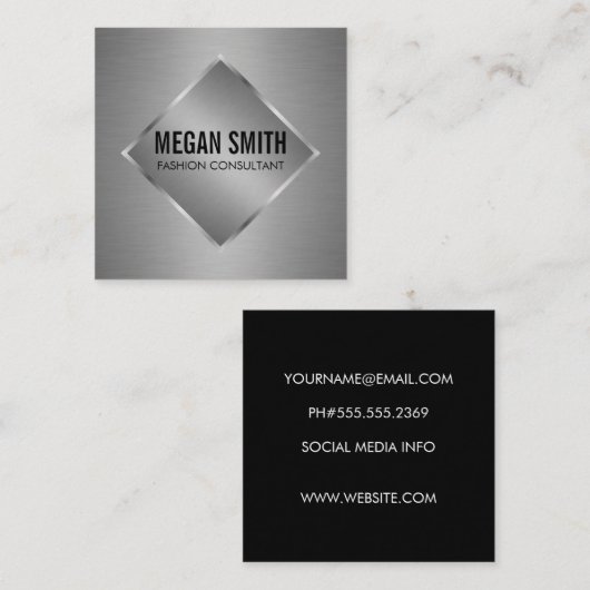 シルバーメタリックルクース スクエア名刺 (正面/裏面)