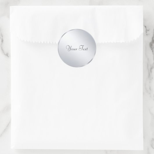 シルバーメタリックルックテンプレート あなたのテキストを追加 カスタム ラウンドシール (バッグ)