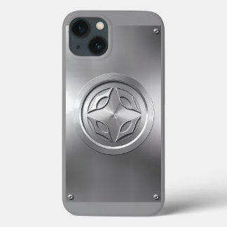 シルバーメタリック彫りデザインオングレー iPhone 13ケース
