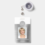 シルバーメタリック従業員名ロゴフォト企業の バッジ (正面（伸縮クリップ）)