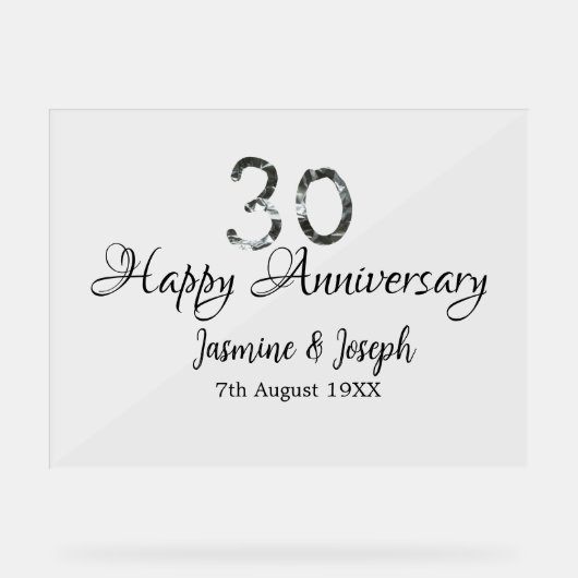 シルバーメタリック30th Happy anniversary add name アクリルサイン (正面)
