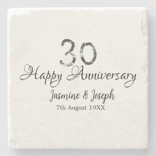 シルバーメタリック30th Happy anniversary add name ストーンコースター (正面)