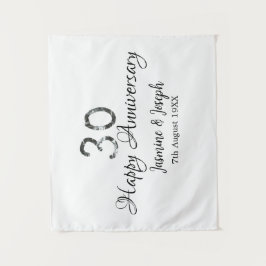 シルバーメタリック30th Happy anniversary add name タペストリー