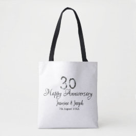 シルバーメタリック30th Happy anniversary add name トートバッグ