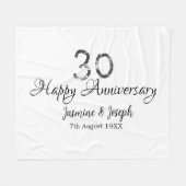 シルバーメタリック30th Happy anniversary add name フリースブランケット (正面(横))