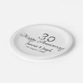シルバーメタリック30th Happy anniversary add name ペーパープレート (アングル)