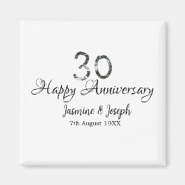 シルバーメタリック30th Happy anniversary add name マグネット