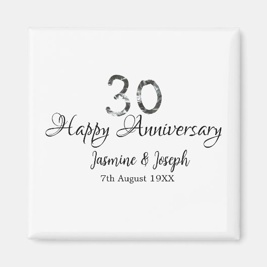 シルバーメタリック30th Happy anniversary add name マグネット (正面)