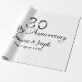 シルバーメタリック30th Happy anniversary add name ラッピングペーパー (アンロールド)