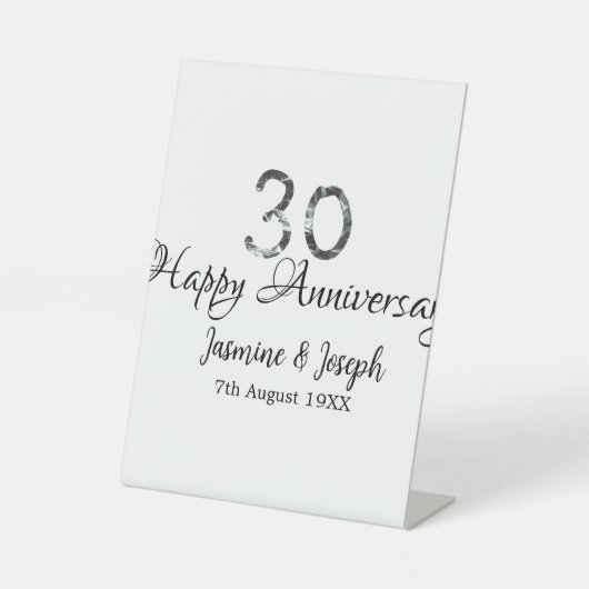 シルバーメタリック30th Happy anniversary add name 台座サイン (正面)