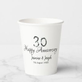 シルバーメタリック30th Happy anniversary add name 紙コップ