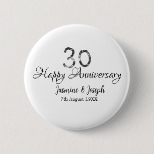 シルバーメタリック30th Happy anniversary add name 缶バッジ