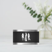 シルバーメタリック | 光沢のある金属トリム | ブラックメッシュ 名刺 (スタンド正面)