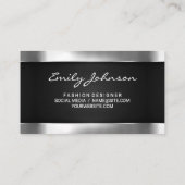 シルバーメタリック | 光沢のある金属トリム | ブラックメッシュ 名刺 (裏面)