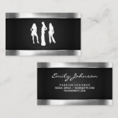 シルバーメタリック | 光沢のある金属トリム | ブラックメッシュ 名刺 (正面/裏面)