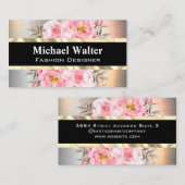 シルバーメタリック |金ゴールド |ピンクの花 名刺 (正面/裏面)