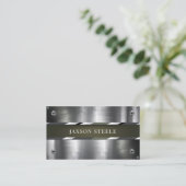 シルバーメタルとオリーブグリーン 名刺 (スタンド正面)