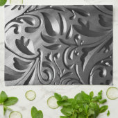 シルバーメタルの彫刻された外観抽象芸術灰色の鋼 キッチンタオル (折り畳み)