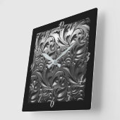 シルバーメタルの彫刻された外観抽象芸術灰色の鋼 スクエア壁時計 (傾斜)