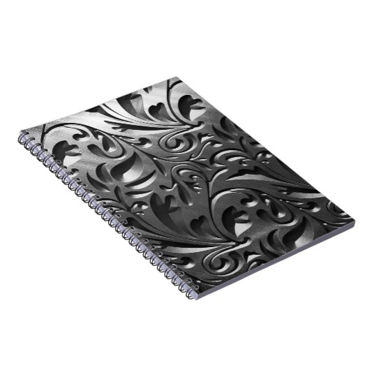 シルバーメタルの彫刻された外観抽象芸術灰色の鋼 ノートブック (右側)