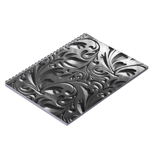 シルバーメタルの彫刻された外観抽象芸術灰色の鋼 ノートブック (左側)