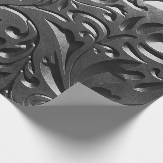 シルバーメタルの彫刻された外観抽象芸術灰色の鋼 ラッピングペーパー (角)