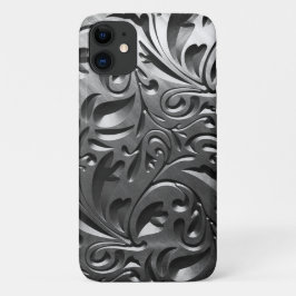 シルバーメタルの彫刻された外観抽象芸術灰色の鋼 iPhone 11 ケース