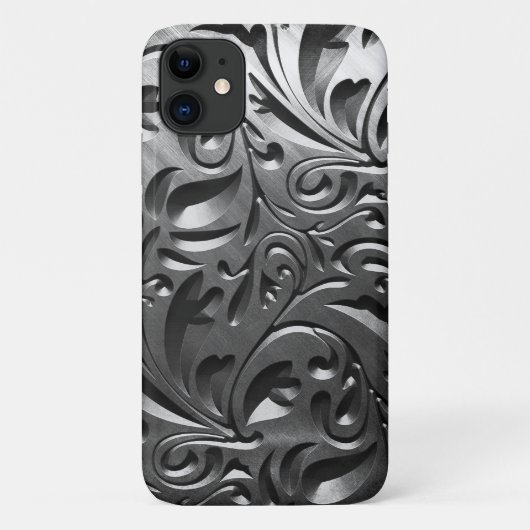 シルバーメタルの彫刻された外観抽象芸術灰色の鋼 Case-Mate iPhoneケース (裏面)