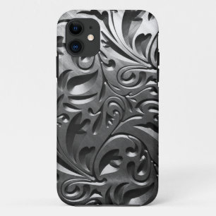 シルバーメタルの彫刻された外観抽象芸術灰色の鋼 iPhone 11 ケース