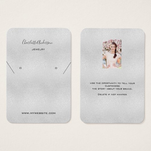 シルバーメタルイヤリングジュエリー写真表示カード (正面&裏面)