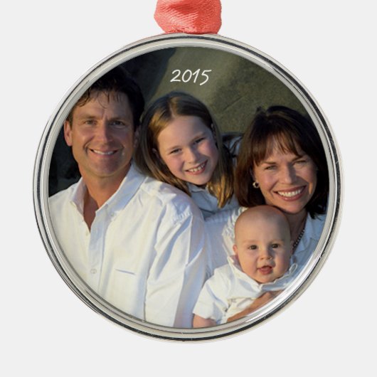 シルバーメタルクリスマスファミリーフォトオーナメント メタルオーナメント (正面)