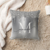 シルバーメタルグリッタードリップモノグラム名 クッション (ブランケット)