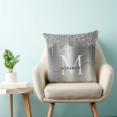 シルバーメタルグリッタードリップモノグラム名 クッション (椅子)