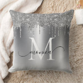 シルバーメタルグリッタードリップモノグラム名 クッション (ブランケット)