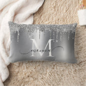 シルバーメタルグリッタードリップモノグラム名 ランバークッション (ブランケット)
