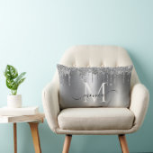 シルバーメタルグリッタードリップモノグラム名 ランバークッション (椅子)