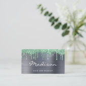 シルバーメタルグリーングリッタードリップヘア&メイクアップ 名刺 (スタンド正面)