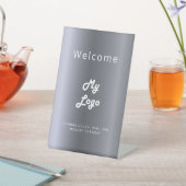 シルバーメタルビジネスロゴへようこそ 台座サイン (インサイチュ)