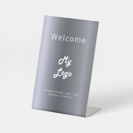 シルバーメタルビジネスロゴへようこそ 台座サイン (正面)