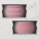 シルバーメタルフレーム |ピンクメタル背景 名刺 (正面/裏面)